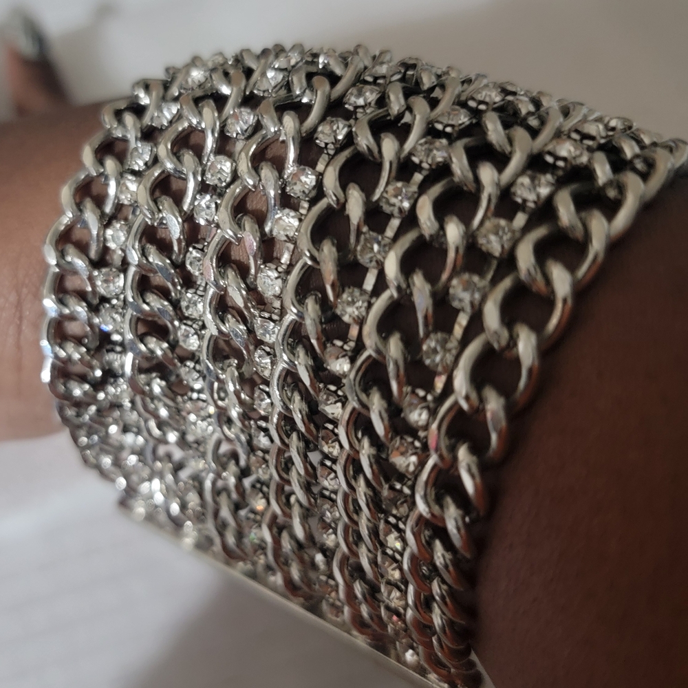 Silver Chain Bracelet with Rhinestones